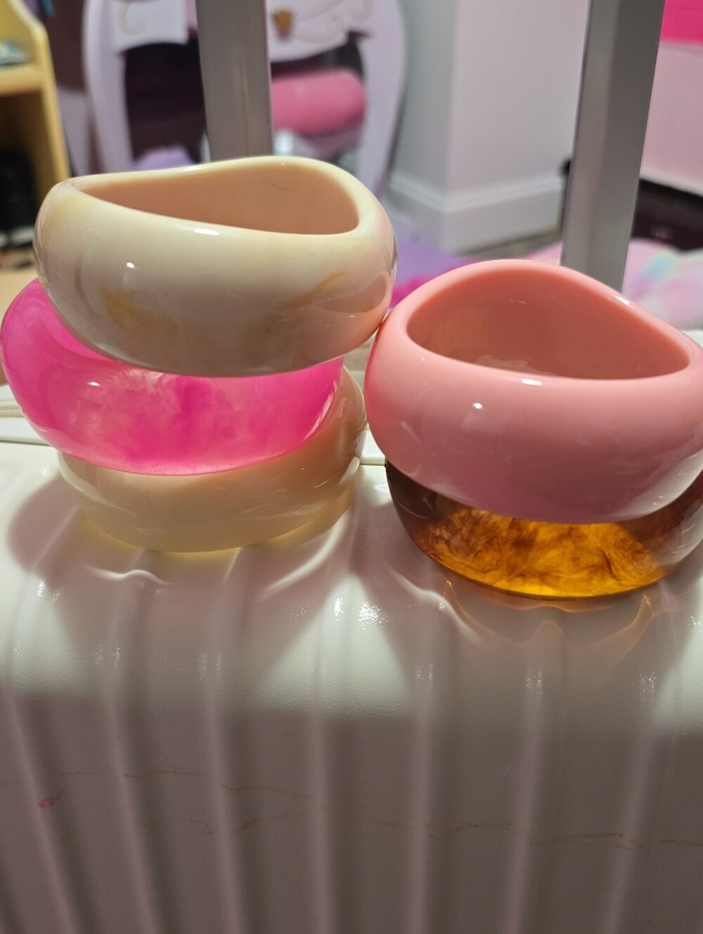 Set of Resin Chunky Bangle Bracelets in Pink, Cream, Hot Pink, Amber